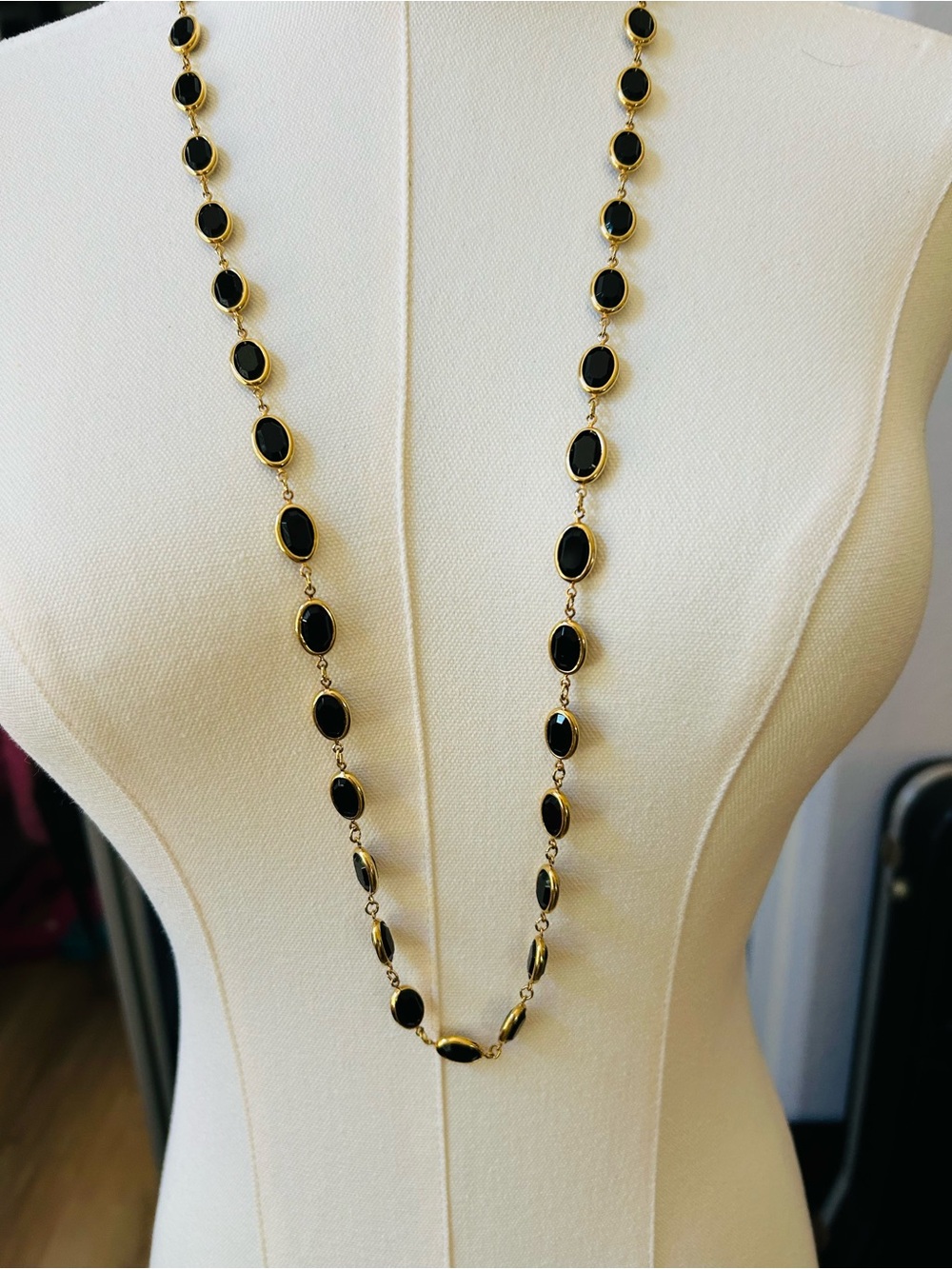 Vintage 1980s gold with black crystal beads